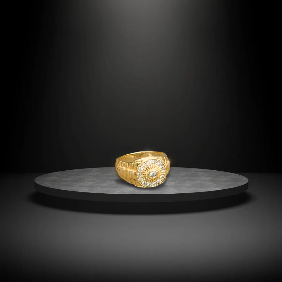 Anillo caballero tipo Rolex oro 18k con circones blancos y corona central